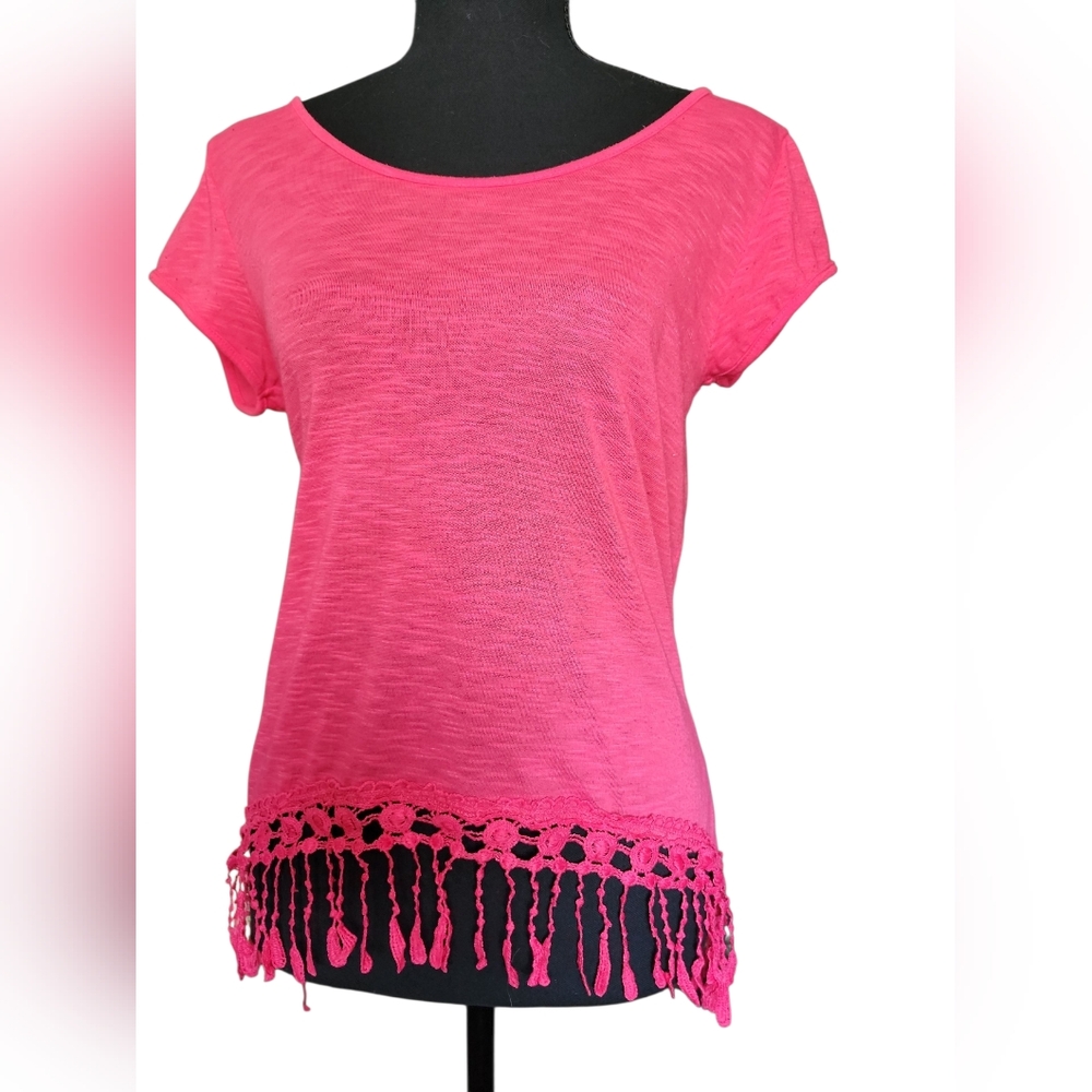 Hot Pink Fringe Hem Women's Top
